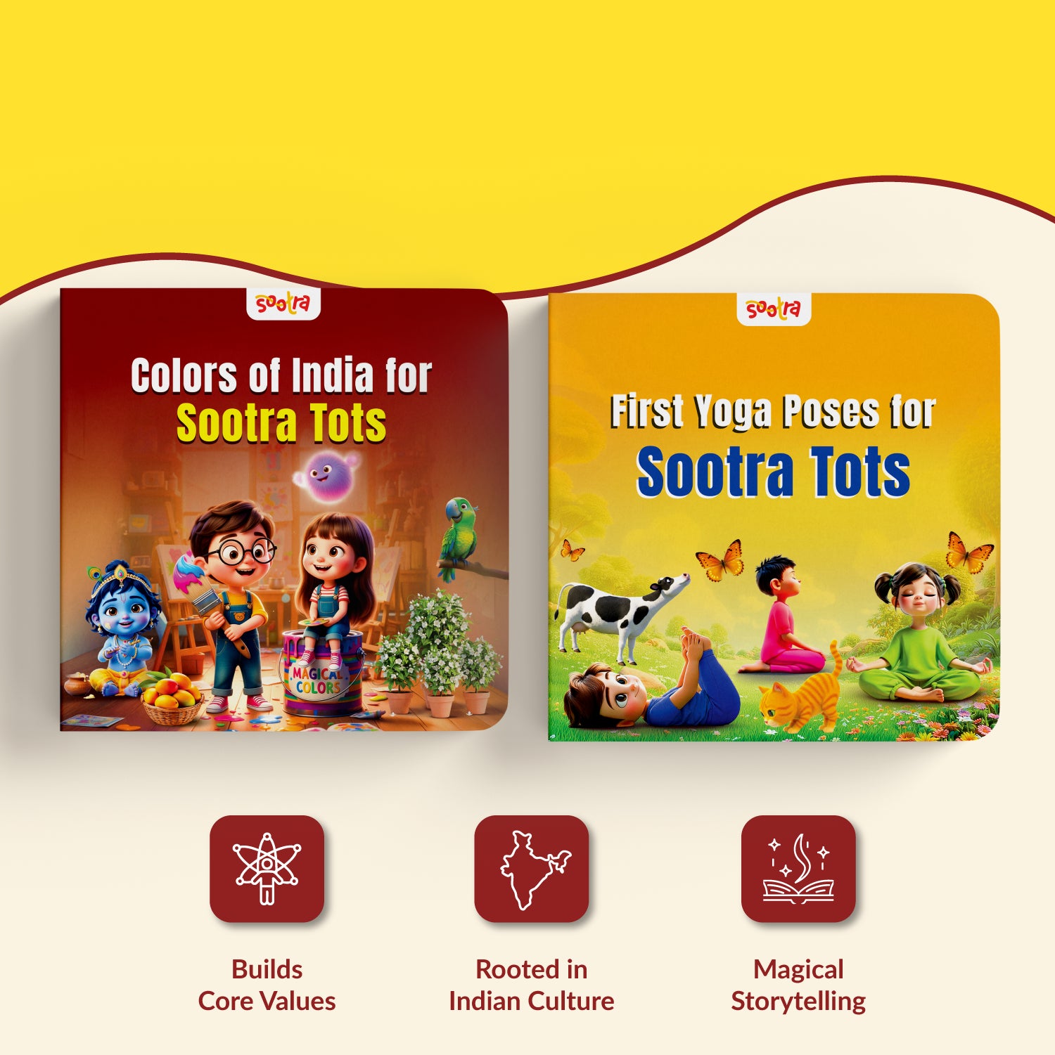 Sootra Mindful Beginnings Set: Colors of India & First Yoga Poses | Set of 2 Illustrated Board Books for Kids | Movement, Mindfulness & Indian Culture for Babies, Toddlers & Preschoolers | Ages 0–5 Years