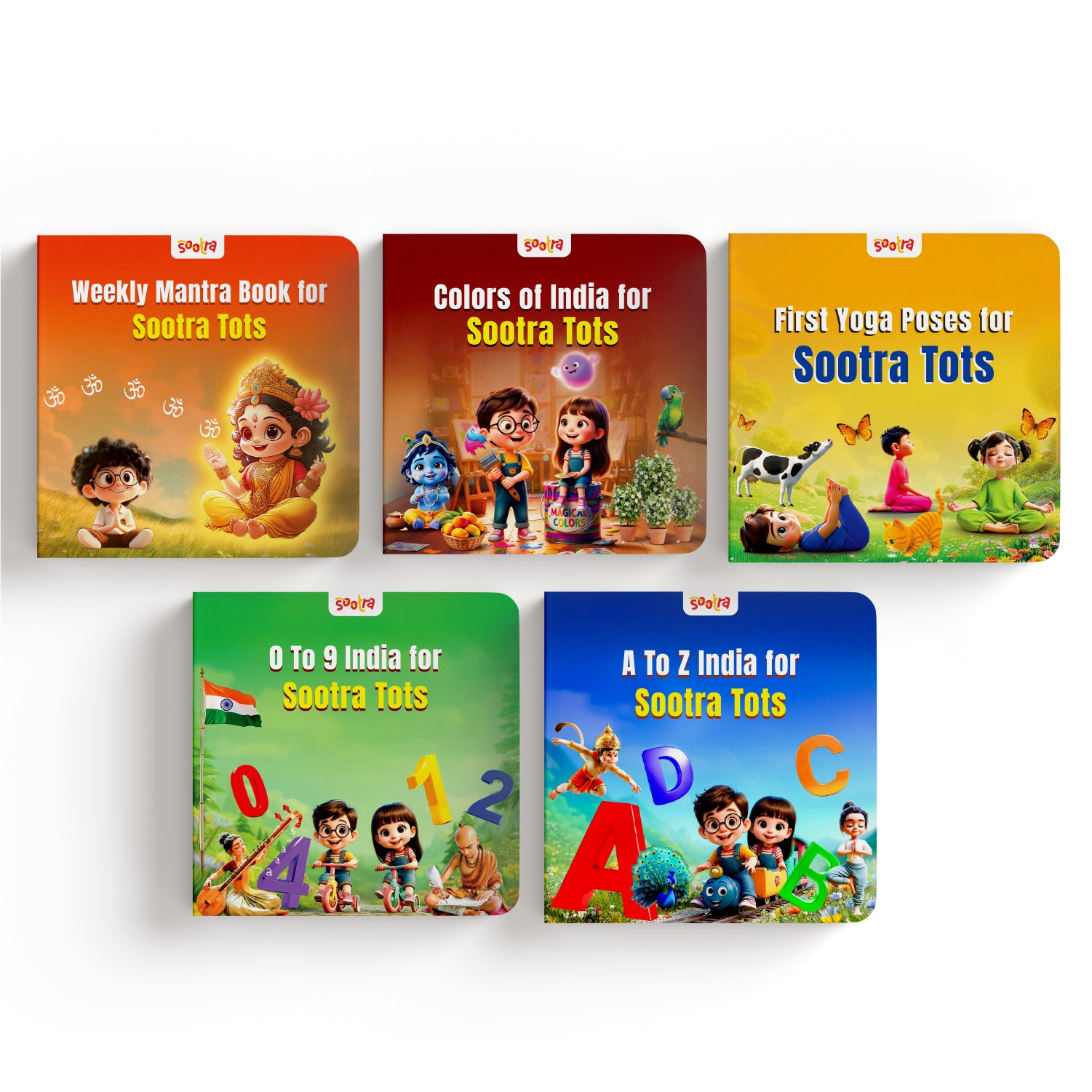 Sootra Ultimate Heritage Collection: Colors, Yoga, ABCs , 123s and Mantras | Pack of 5 Board Books for Kids |
