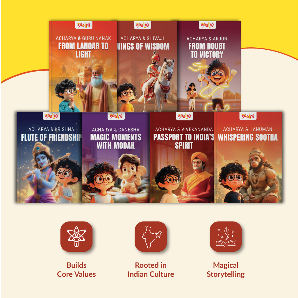 Acharya Series – Pack of 7 Story Books | , Hanuman, Shivaji,Krishna, Arjun, Guru Nanak, Swami Vivekananda & Ganesha