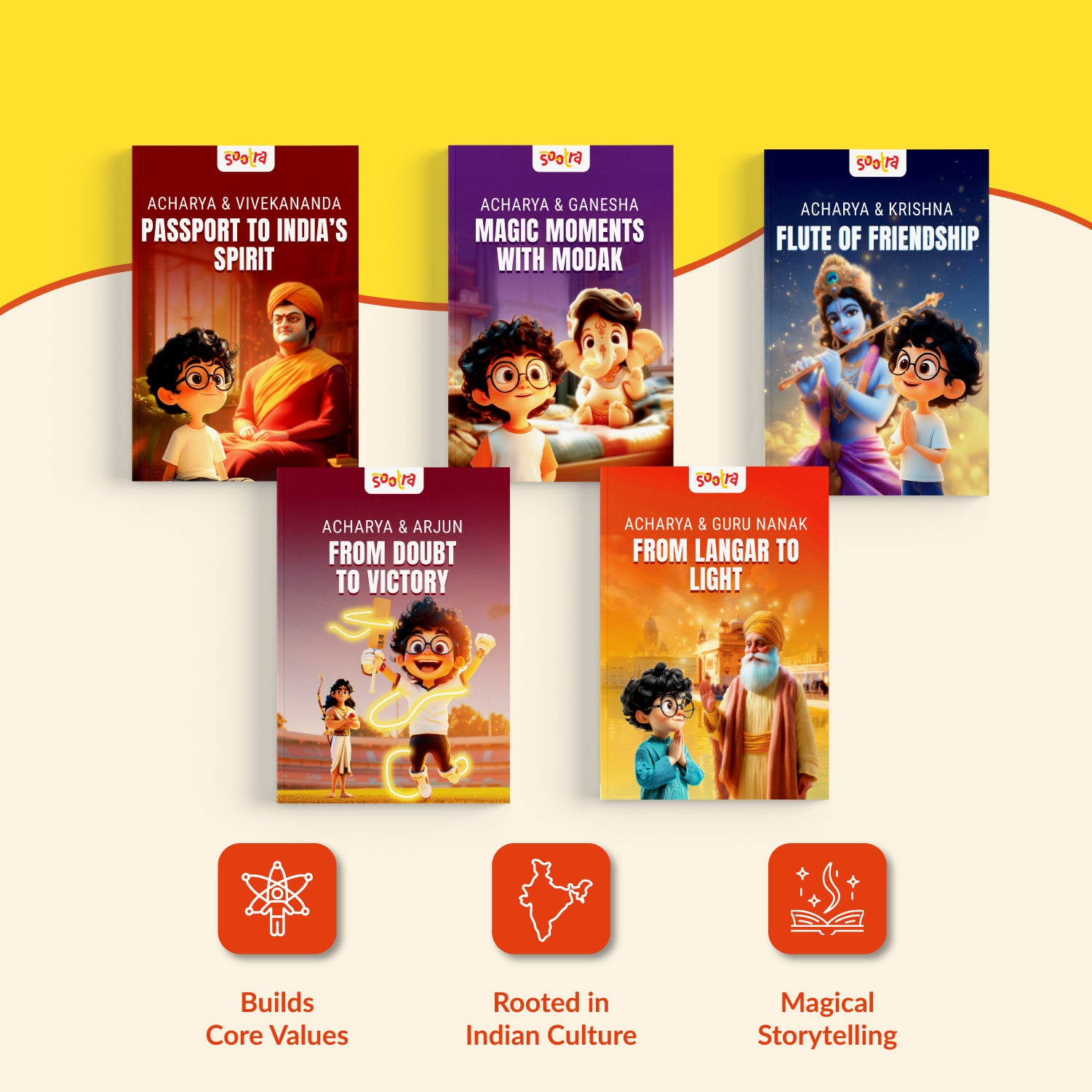 Acharya Series – Pack of 5 | Krishna, Arjun, Guru Nanak, Swami Vivekananda & Ganesha