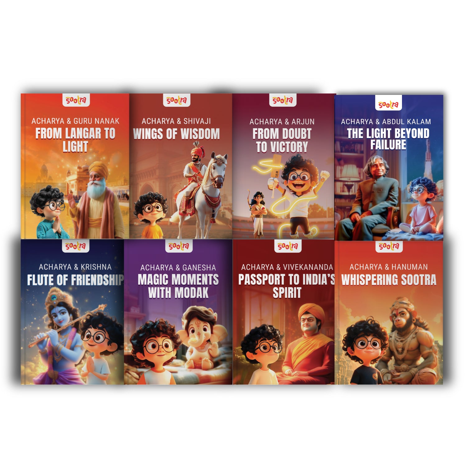 Acharya Series – Pack of 8 Story Books | , Hanuman, Abdul kalam, Shivaji,Krishna, Arjun, Guru Nanak, Swami Vivekananda & Ganesha