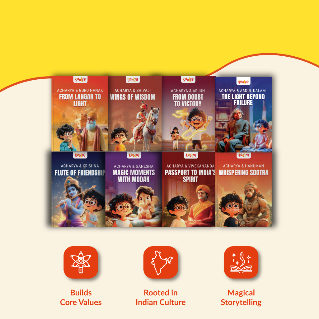 Acharya Series – Pack of 8 Story Books | , Hanuman, Abdul kalam, Shivaji,Krishna, Arjun, Guru Nanak, Swami Vivekananda & Ganesha