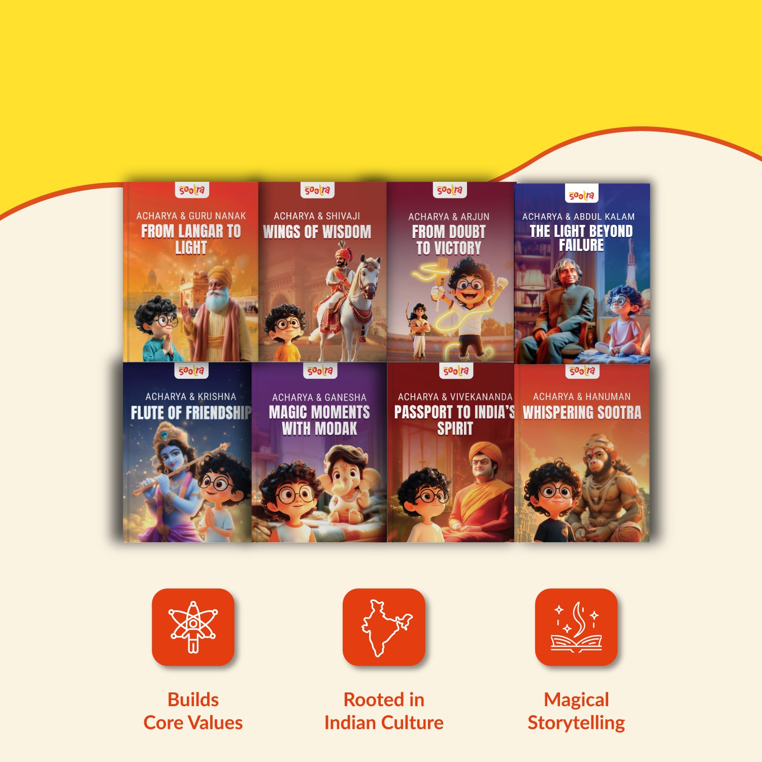Acharya Series – Pack of 8 Story Books | , Hanuman, Abdul kalam, Shivaji,Krishna, Arjun, Guru Nanak, Swami Vivekananda & Ganesha