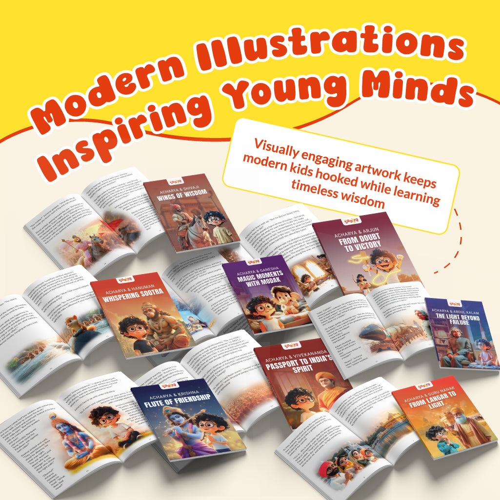 Acharya Series – Pack of 8 Story Books | , Hanuman, Abdul kalam, Shivaji,Krishna, Arjun, Guru Nanak, Swami Vivekananda & Ganesha